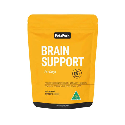 Petz Park Brain Support for Dogs - Promotes Dog Brain Health, Mental Support for Old Dogs, Supplement for Dogs with Cognitive Difficulties - Made in Australia - 180g