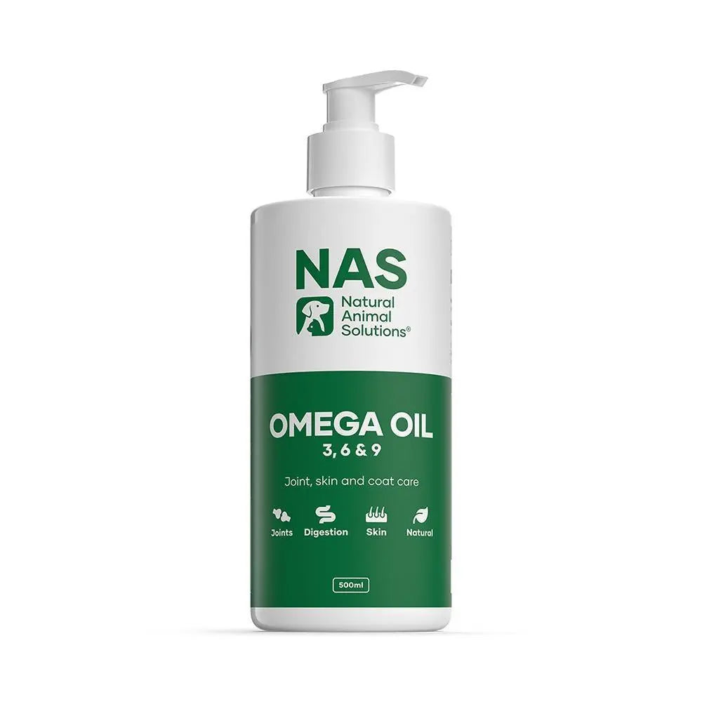 Natural Animal Solutions Omega Oil for Dogs and Cats. Omega 3, 6 & 9 Fish Oil for Dogs with EPA & DHA for Digestion, Healthy Joint, Skin and Coat. Liquid Dog Fish Oil Supplement, 500ml