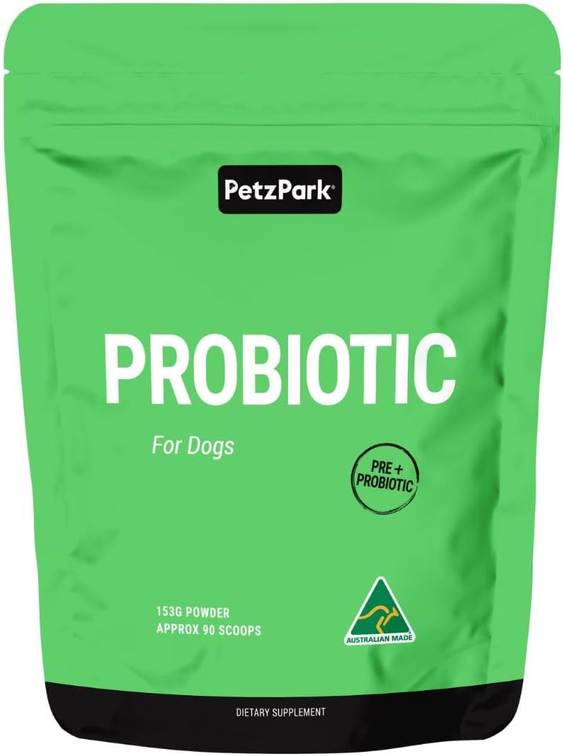 Petz Park Dog Probiotics Powder Grain Free - Paw Licking Yeast Infection Gas Bloating Diarrhoea Constipation Relief - Soothes Allergies Promotes Oral Health - for All Ages & Breeds - 90 Scoops 153g