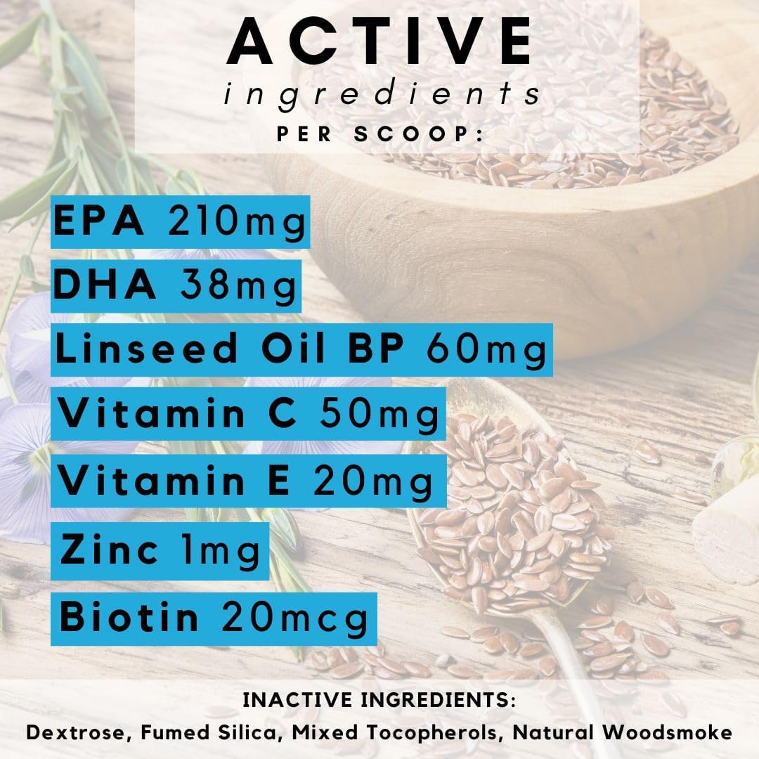 Petz Park Skin and Coat for Dogs - Omega 3 Supplement for Dog - Restores Skin, Reduces Shedding, Allergy & Immune Support - EPA DHA Dog - 180g Powder 90 Scoops - Made in Australia