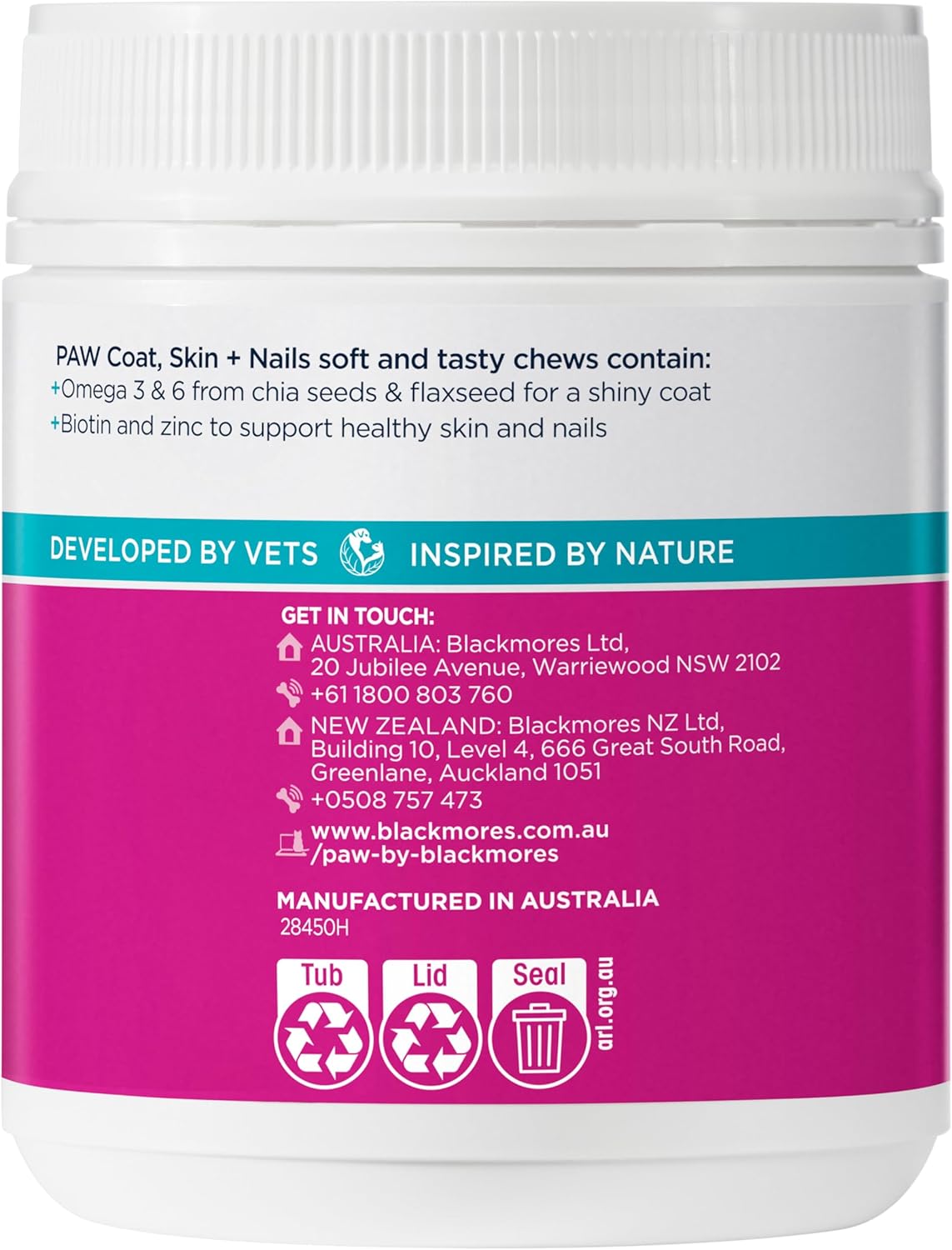 PAW by Blackmores Coat, Skin and Nails Multivitamins for Dogs | Supports Healthy Skin, Coat & Nails in Your Dog | 60 Chews