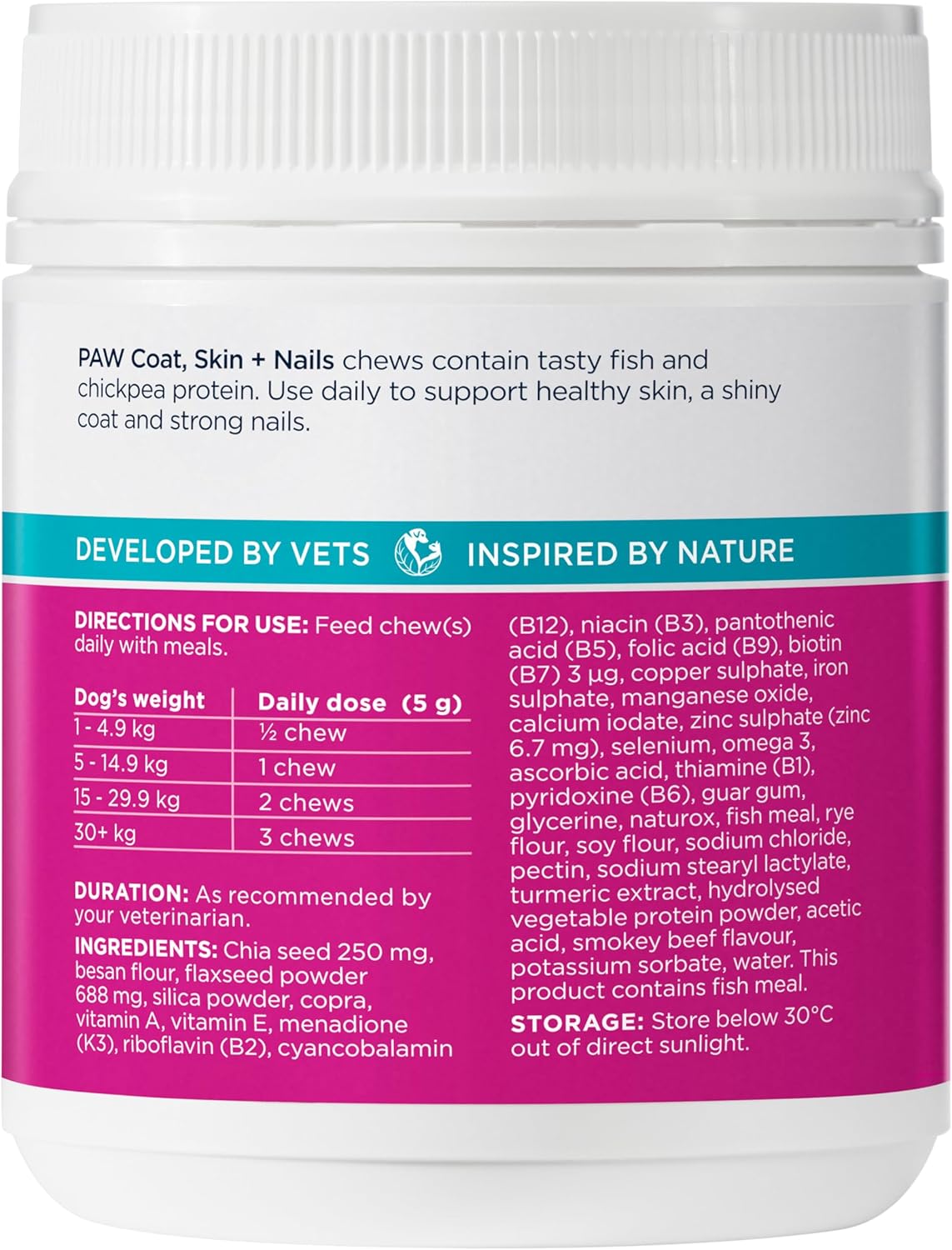 PAW by Blackmores Coat, Skin and Nails Multivitamins for Dogs | Supports Healthy Skin, Coat & Nails in Your Dog | 60 Chews