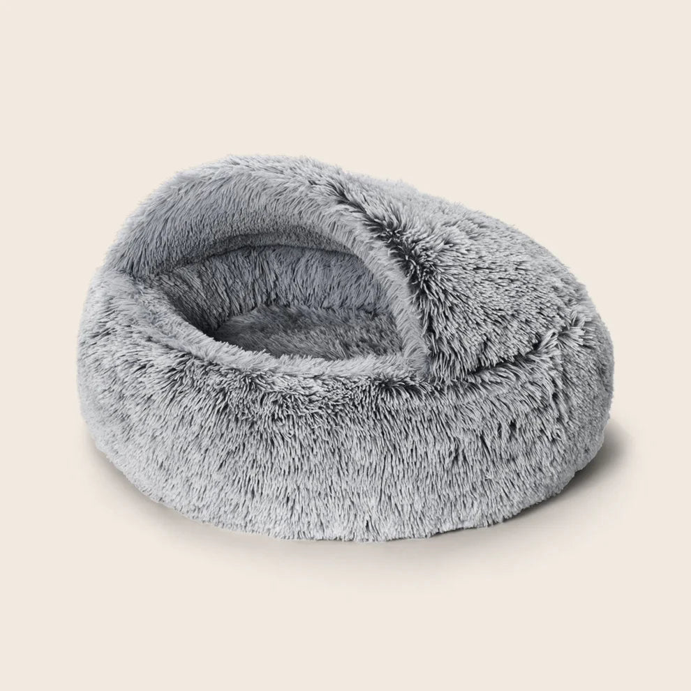 Calming Hoodie Cuddler Dog Bed-Silver Fox - Snooza