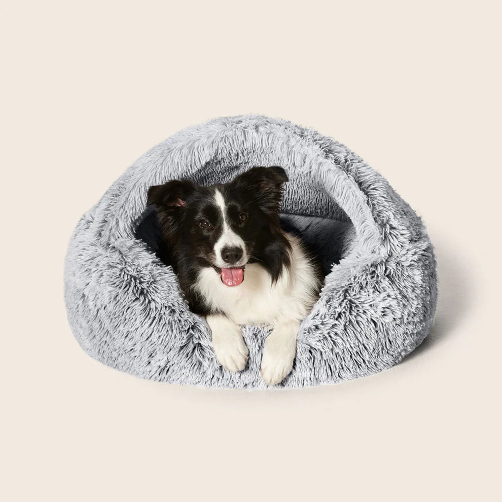 Calming Hoodie Cuddler Dog Bed-Silver Fox - Snooza