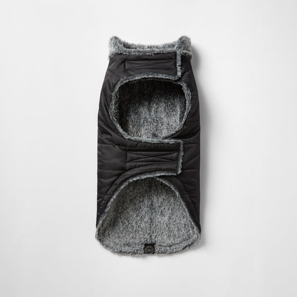 Snooza Wear Puffer Coat with Fur Collar in Black
