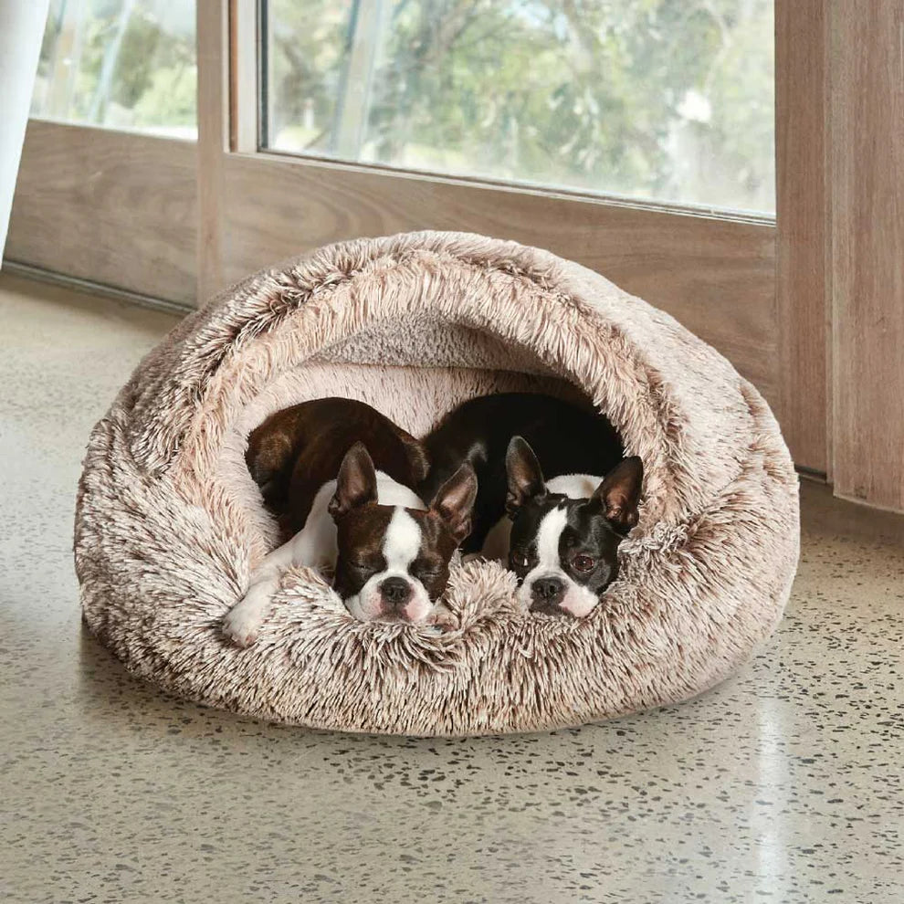 Calming Hoodie Cuddler Dog Bed- Mink (S, M, L,) - Snooza