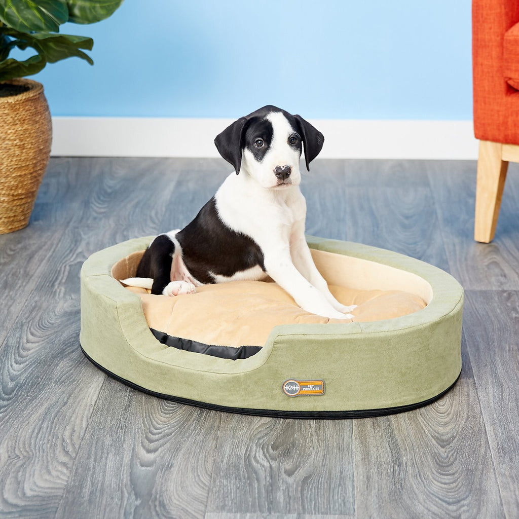 K&H Thermo Snuggler Low-Voltage Heated Pet Bed for Cats & Dogs in Sage Green