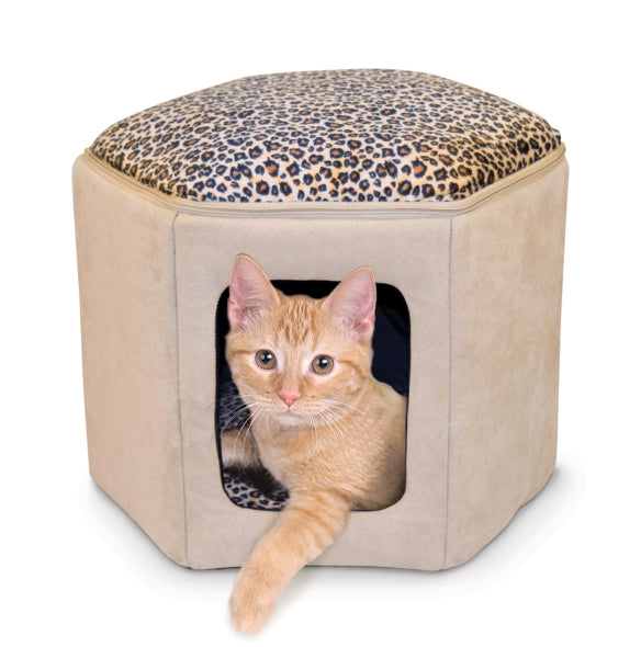 K & H Thermo Heated Kitty Sleep House - Tan/Leopard