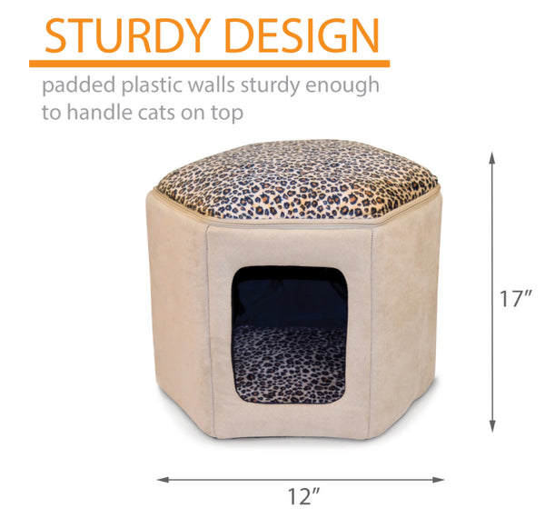 K & H Thermo Heated Kitty Sleep House - Tan/Leopard