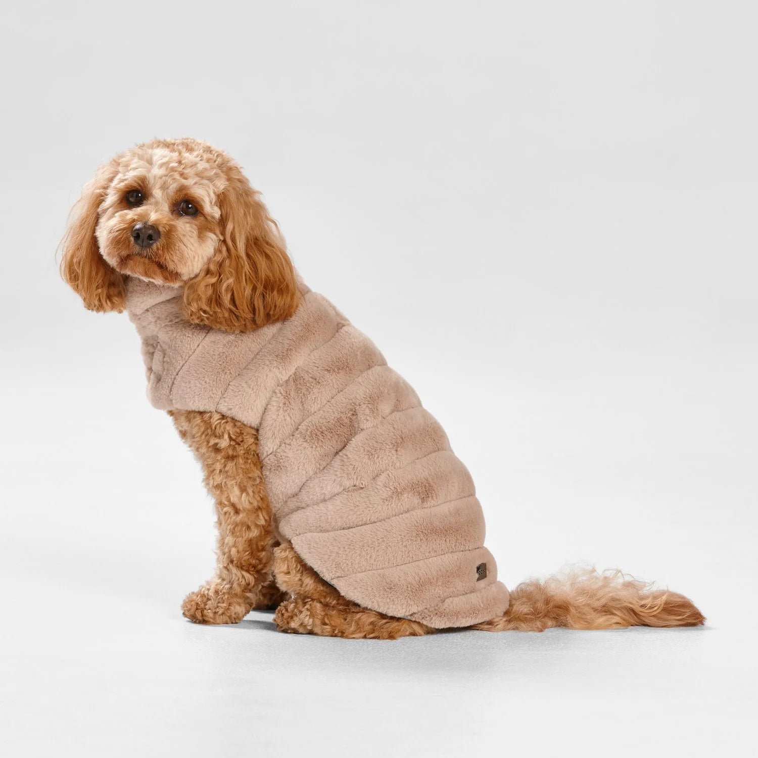 Snooza Wear Cut Fur Fabric Dog Coat Taupe- Medium