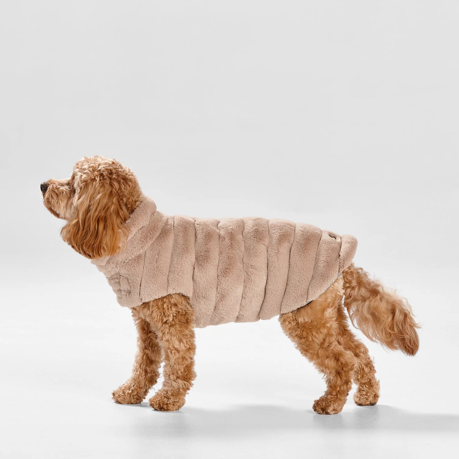 Snooza Wear Cut Fur Fabric Dog Coat Taupe- Medium