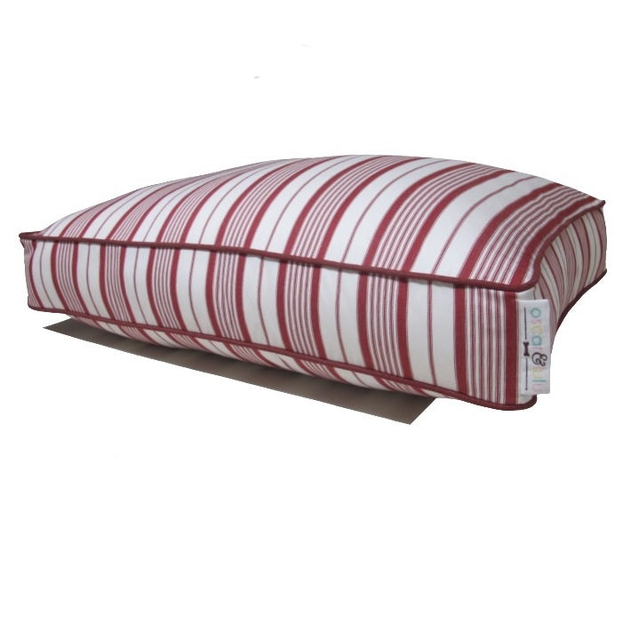 Red and white striped dog bed